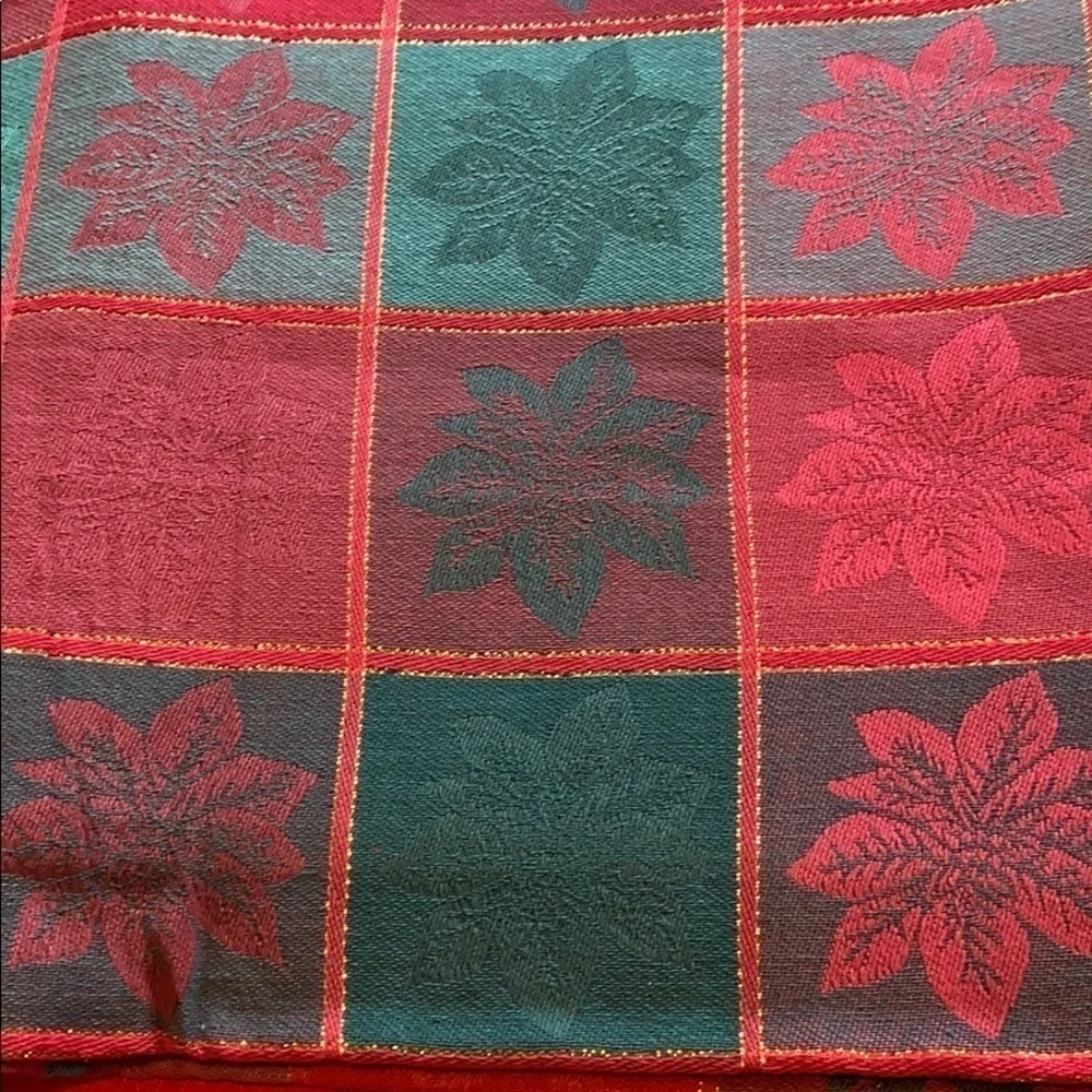 Poinsettia plaid holiday tablecloth Christmas red green floral buffalo check